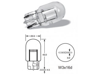 12V 21W CELOSKLO T20 W3 X 16D, ORANŽOVÁ 10ks